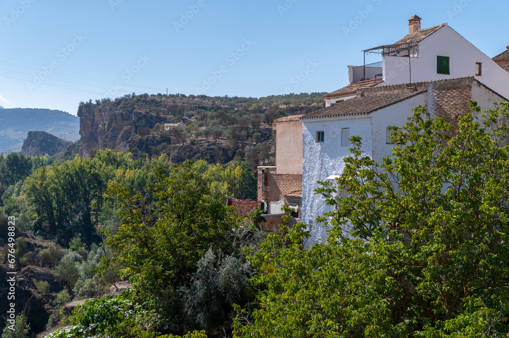 View of the houses on the cliffs of Alhama de Granada (Spain), also known for its hot springs