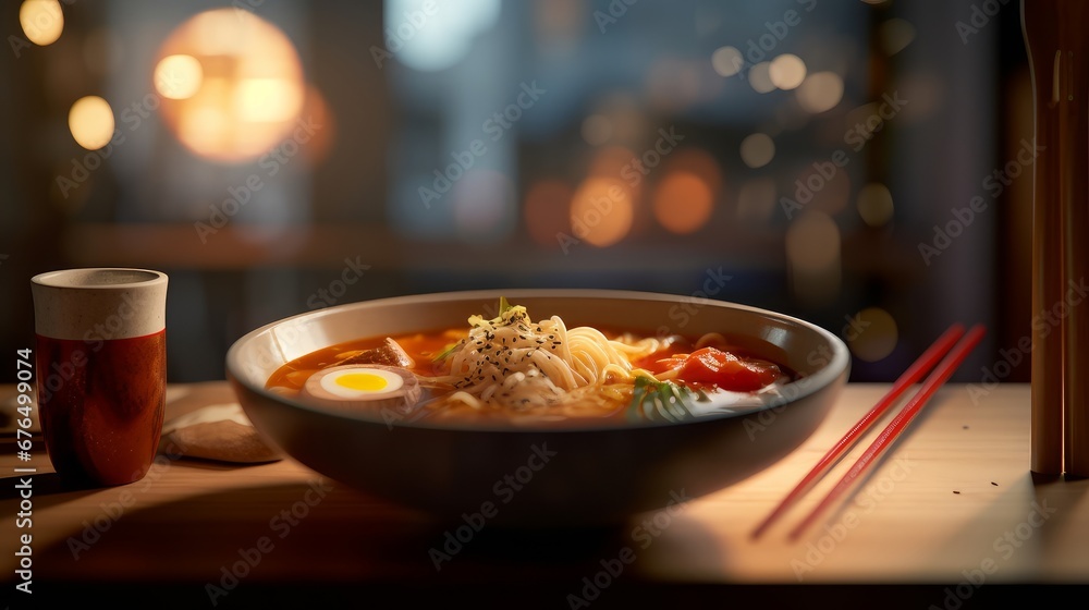 A soft focus image of a bowl of ramen with shallow AI generated illustration A soft focus image of a bowl of ramen with shallow AI generated illustration