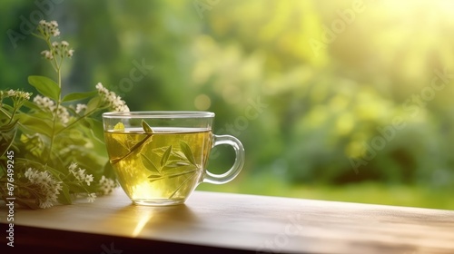 A soft focus image of a cup of herbal tea AI generated illustration