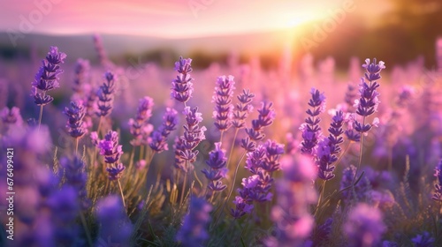 A soft focus image of a lavender field with shallow AI generated illustration