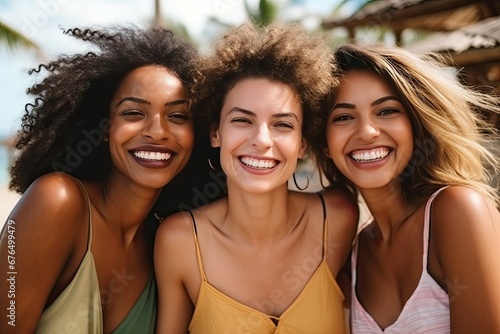 three women closeup. friends female smiling