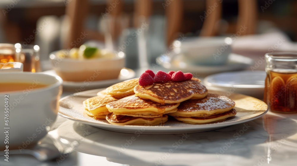 A soft focus image of a plate of pancakes AI generated illustration A soft focus image of a plate of pancakes AI generated illustration
