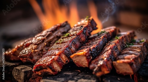A soft focus image of a plate of barbecue ribs with   AI generated illustration