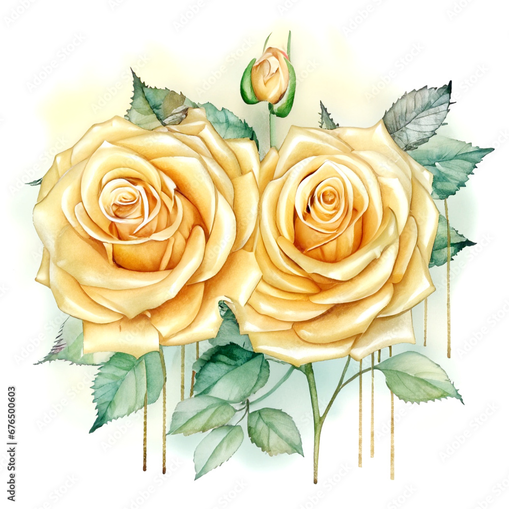 Namalowane złote róże dekoracja - obrazy, fototapety, plakaty 