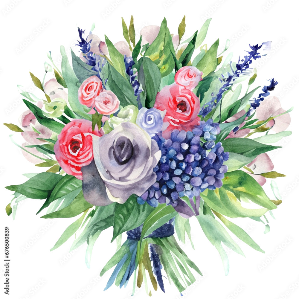 Namalowany kolorowy bukiet kwiatów  - obrazy, fototapety, plakaty 