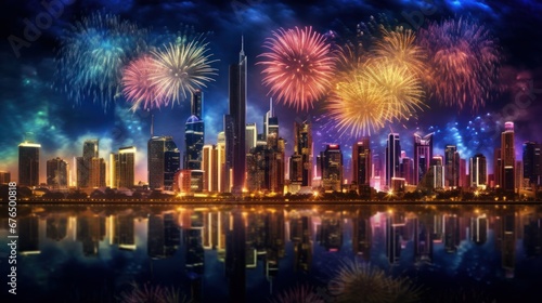 A spectacular city fireworks display illuminating AI generated illustration