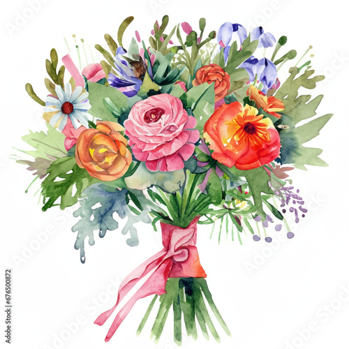 Namalowany kolorowy bukiet kwiatów  photo