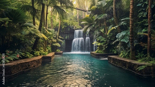 A tropical waterfall cascading into a pristine pool  AI generated illustration © ArtStage
