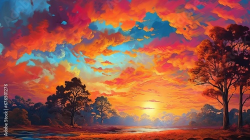 A vibrant sunset painting the sky with hues of orange AI generated illustration