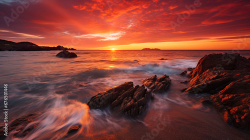 A beautiful sunrise from the shore of the beach. ai generative