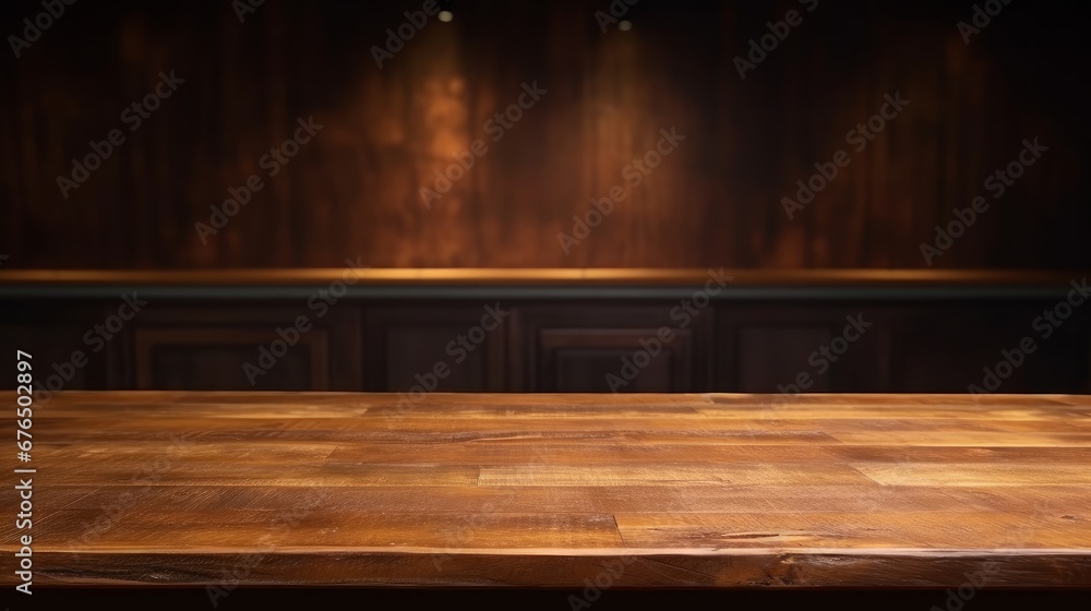 An empty wooden counter table top for product display AI generated illustration An empty wooden counter table top for product display AI generated illustration