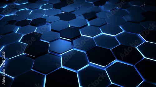 a black background with blue hexagons