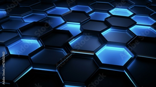 a black background with blue hexagons