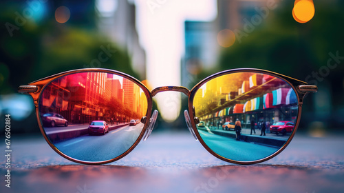 Captivating Colorful View through Clear Lens Glasses: Artistic Composition with High-Quality Camera