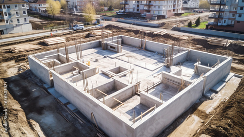 monolithic reinforced concrete foundation at the construction site of a new house. ai generative