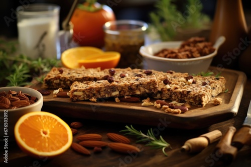 Homemade delicious dessert made from sweet oat and nut bars with a delicious combination of flavors.