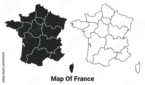 Vector Black map of France country with borders of regions