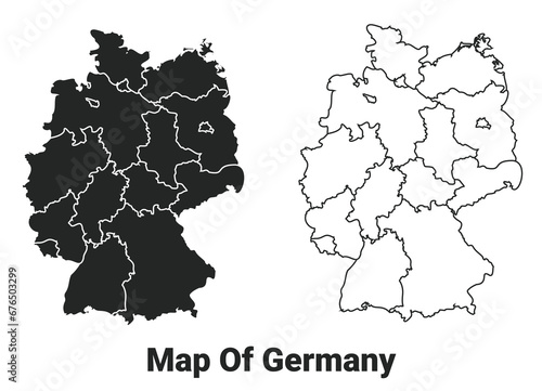 Vector Black map of Germany country with borders of regions