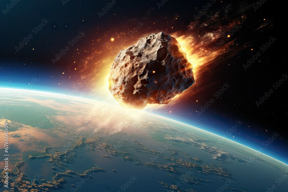 meteorite flies to earth - obrazy, fototapety, plakaty 