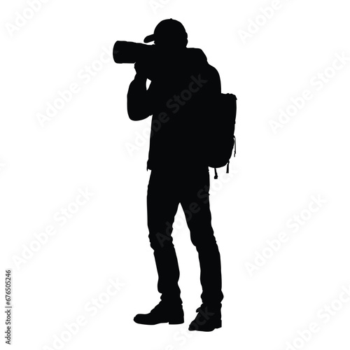 Photographer Silhouette with Camera on White