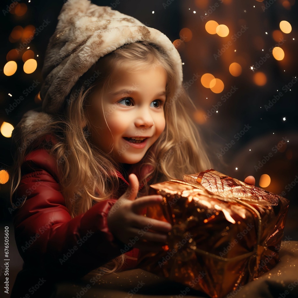 Naklejka premium little girl with christmas gift