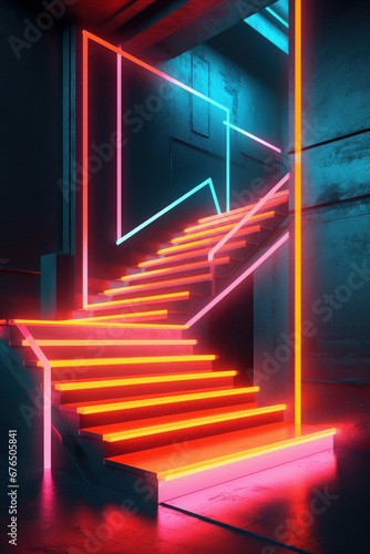 Bold lines with a neon effect AI generated illustration