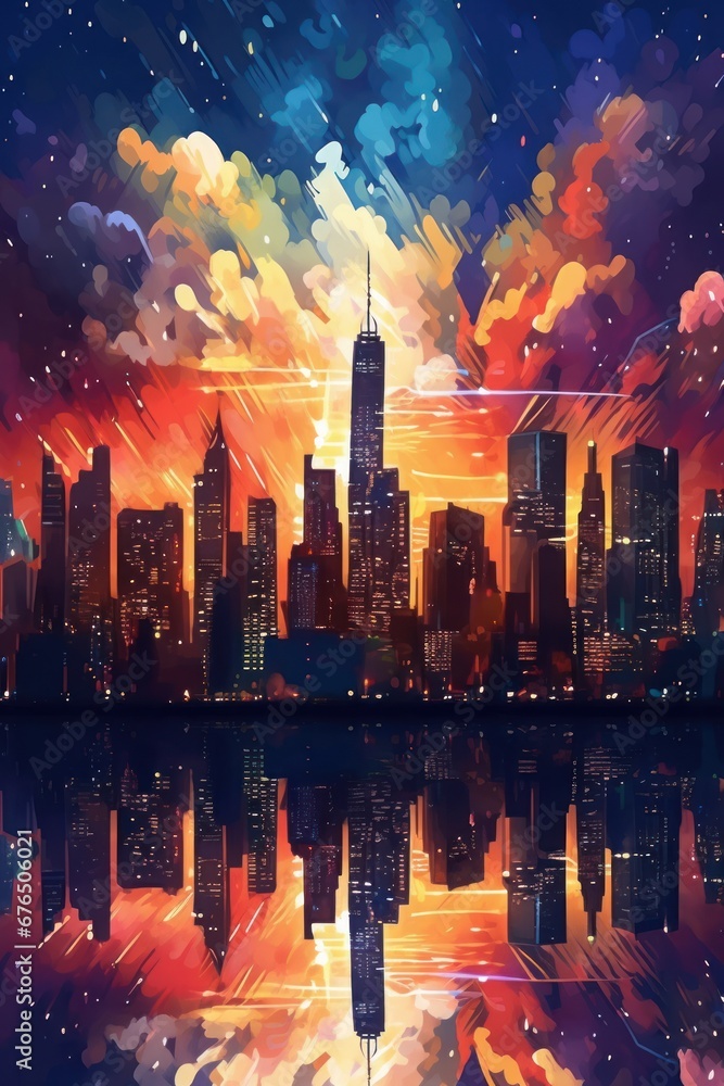 City skyline poster  AI generated illustration