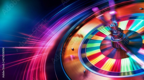 Casino roulette wheel in motion Banner colorful background  AI generated illustration