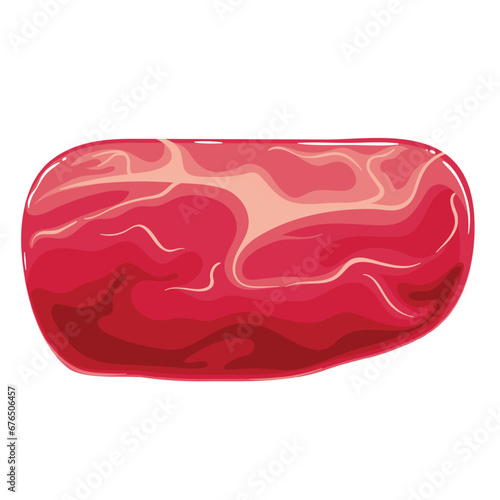 Beef slice vector illustration. Cartoon isolated top view of dry cured beef pastrami, one thin piece of raw sirloin with marble texture for Sukiyaki and Shabu or Yakiniku, premium meat for hot pot