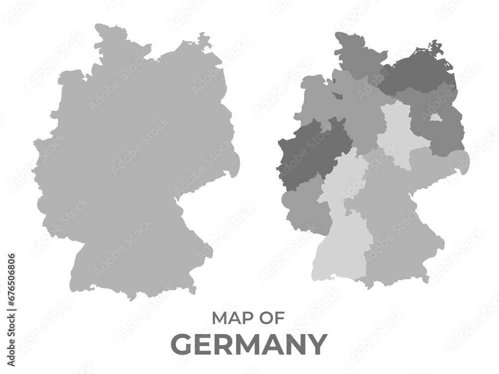 Greyscale vector map of Germany with regions and simple flat illustration