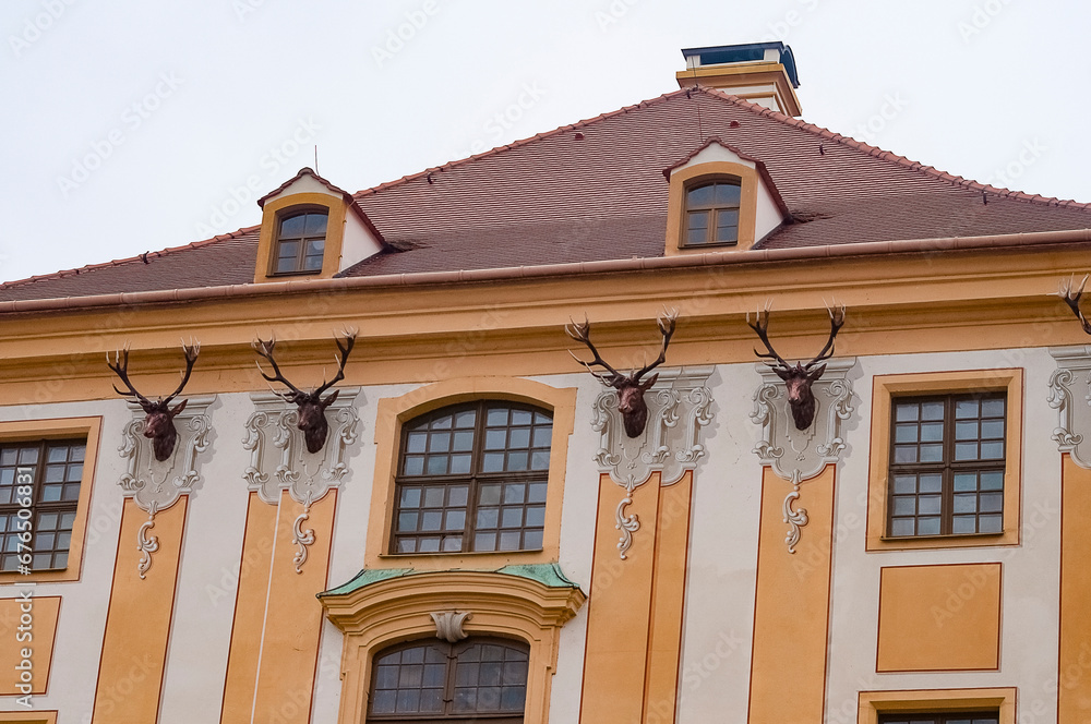Fototapeta premium Moritzburg Castle is located near Dresden in the Saxon village of Moritzburg. The popular fairy tale Three Nuts for Cinderella