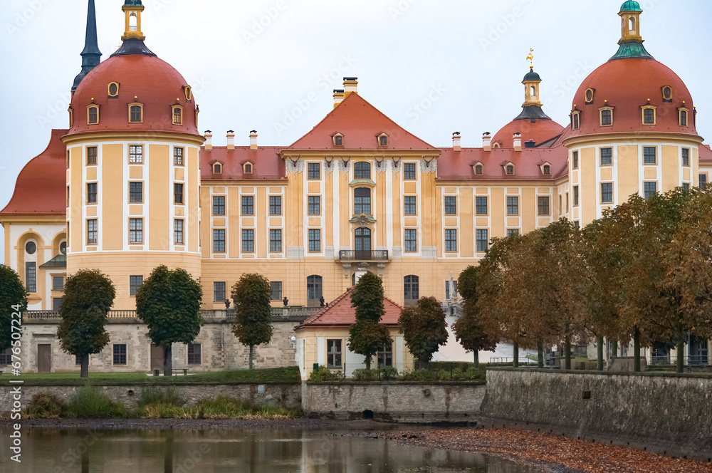 Fototapeta premium Moritzburg Castle is located near Dresden in the Saxon village of Moritzburg. The popular fairy tale Three Nuts for Cinderella