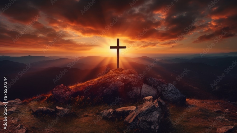 Cross of jesus christ on a background with dramatic AI generated ...