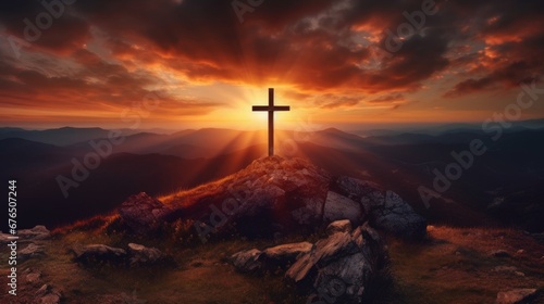 Cross of jesus christ on a background with dramatic AI generated illustration