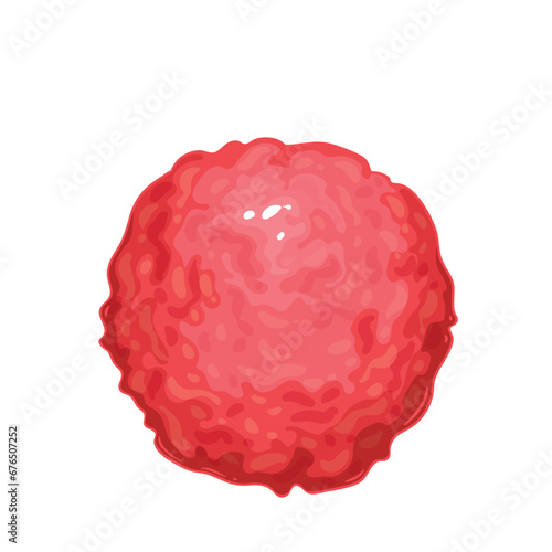 Meatball vector illustration. Cartoon isolated top view of one small red ball of raw minced spicy beef or pork, fresh veal and chicken, uncooked meatball for cooking delicious dinner in kitchen