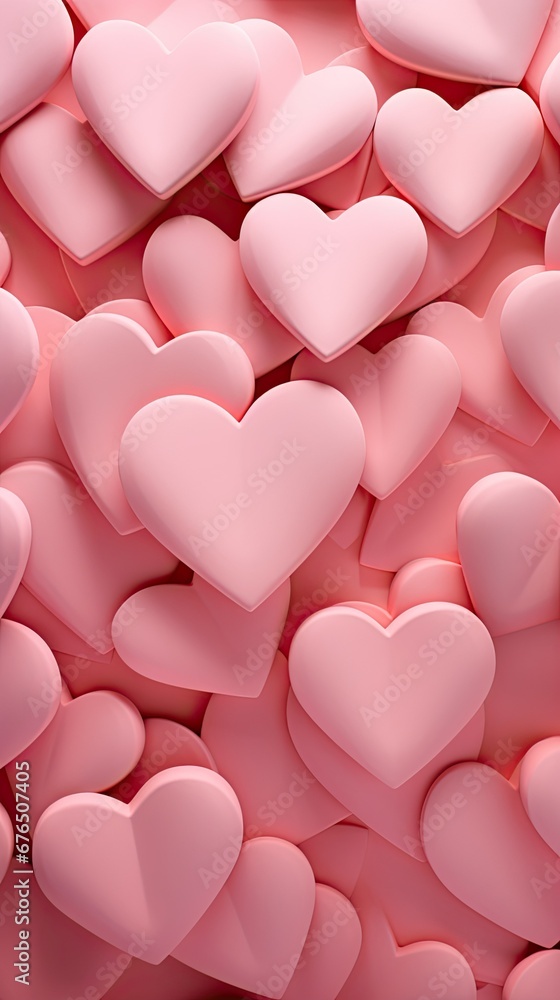 Modern Valentine's day abstract pink vertical background consisting of many 3D hearts