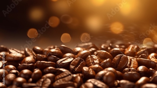 Flying coffee beans background Close-up brown coffe AI generated illustration