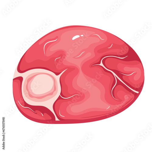 Raw round beef steak with bone vector illustration. Cartoon isolated top view of fresh farm beef slice to cook and roast on barbecue party, red veal or cow meat cut into circles food ingredients