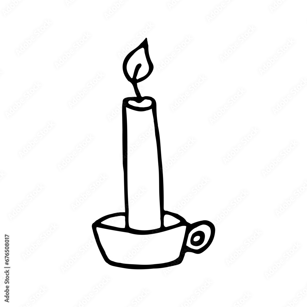 Obraz premium Burning candle isolated on white background. Vector hand drawn illustration