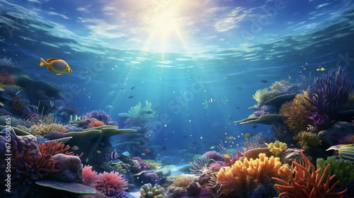 underwater scene with coral reefs and fish © Amena