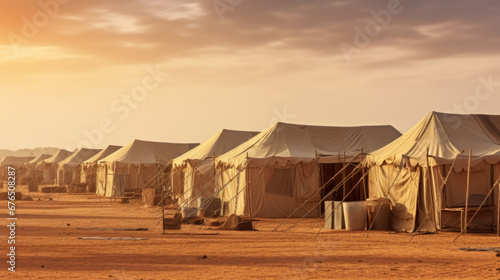 Camp of tents in the desert. Sand landscape. © Ruslan Gilmanshin