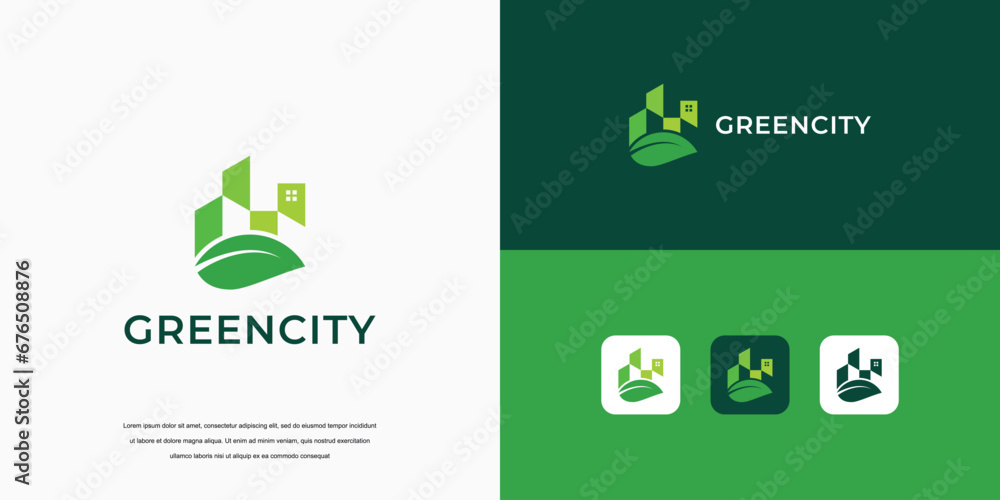 simple logo, green city building logo design concept simple logo, green city building logo design concept