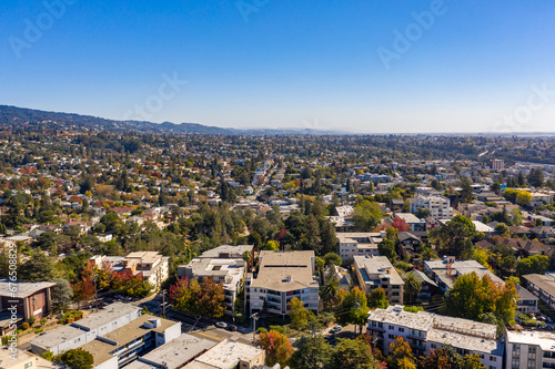 Aerial images over a community in Oakland, California on a beautiful summer day