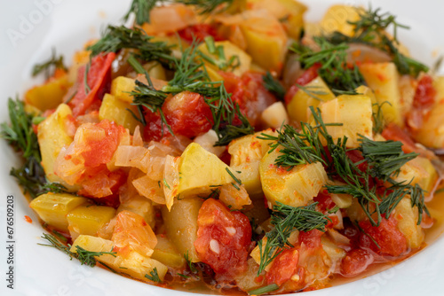 Traditional delicious Turkish food; Roasted Zucchini with Olive Oil