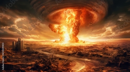 Huge nuclear bomb explosion end of the world AI generated illustration