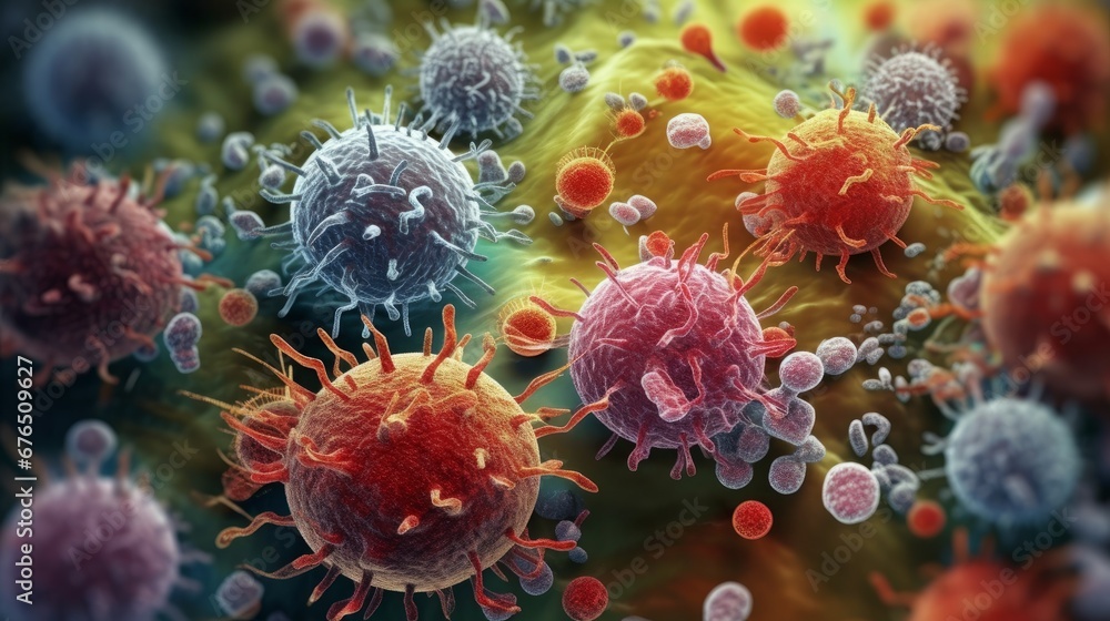 Macro close up shot of bacteria and virus cells AI generated illustration Macro close up shot of bacteria and virus cells AI generated illustration