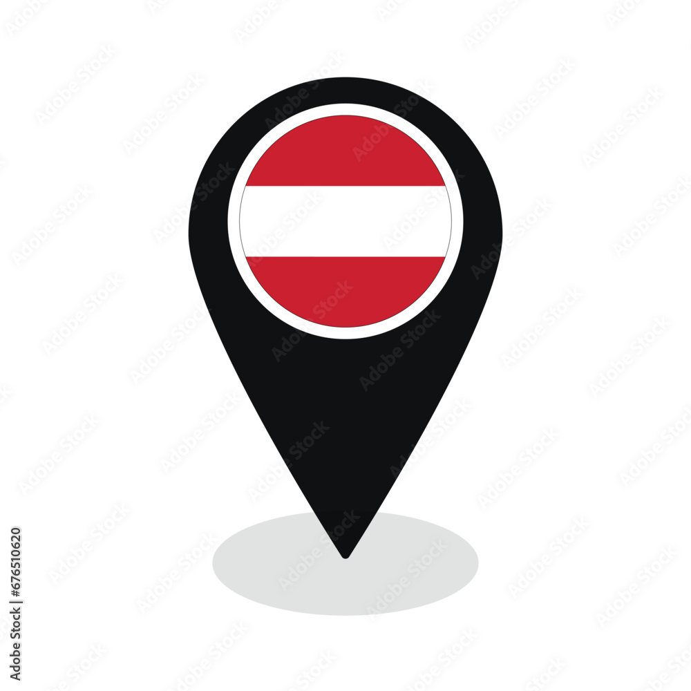Flag of Austria flag on map pinpoint icon isolated black color Flag of Austria flag on map pinpoint icon isolated black color