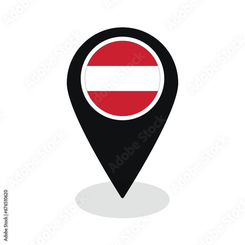 Flag of Austria flag on map pinpoint icon isolated black color