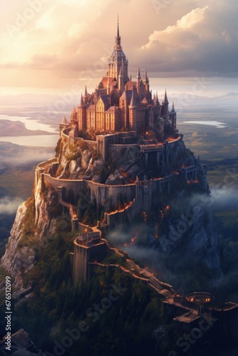 A majestic castle on a hilltop AI generated illustration