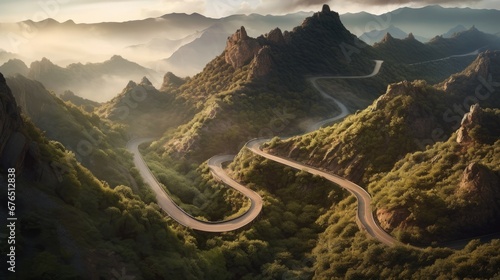A winding mountain road leading to an unknown destin AI generated illustration